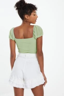 Sage Mesh Crop Top -Deals Clothifyr Store 00100037890 XB