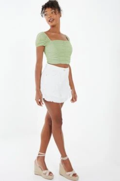 Sage Mesh Crop Top -Deals Clothifyr Store 00100037890 XS