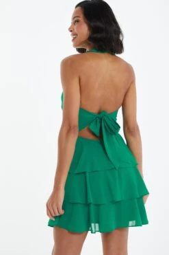 Green Halter Neck Skater Dress 10 Green Halter Neck Skater Dress -Deals Clothifyr Store 00100037905 XB