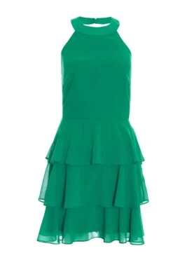 Green Halter Neck Skater Dress