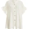 White Button Ruched Blouse -Deals Clothifyr Store 00100037996 ZM