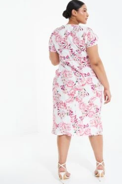 Curve Cream Floral Wrap Midi Dress -Deals Clothifyr Store 00100038020 XB