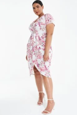 Curve Cream Floral Wrap Midi Dress -Deals Clothifyr Store 00100038020 XS