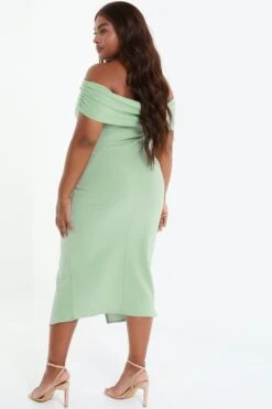 Curve Sage Ruched Bardot Midi Dress -Deals Clothifyr Store 00100038095 XB