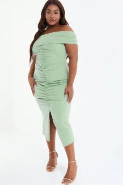 Curve Sage Ruched Bardot Midi Dress -Deals Clothifyr Store 00100038095 XS