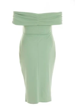 Curve Sage Ruched Bardot Midi Dress -Deals Clothifyr Store 00100038095 ZB