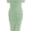 Curve Sage Ruched Bardot Midi Dress -Deals Clothifyr Store 00100038095 ZM
