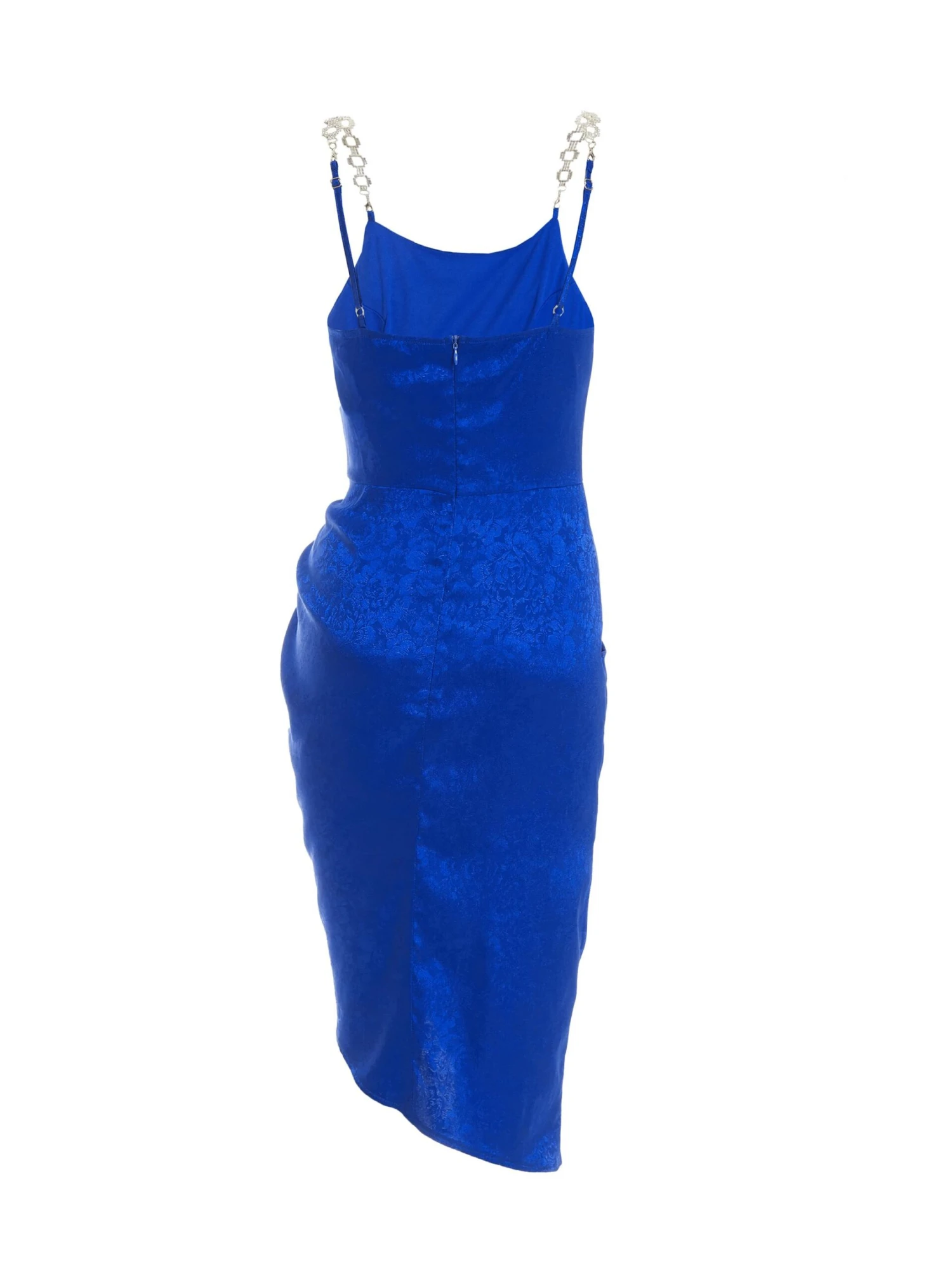 Petite Royal Blue Satin Jacquard Floral Ruched Dress 7 Petite Royal Blue Satin Jacquard Floral Ruched Dress - Image 5