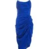 Petite Royal Blue Satin Jacquard Floral Ruched Dress -Deals Clothifyr Store 00100038114 ZM