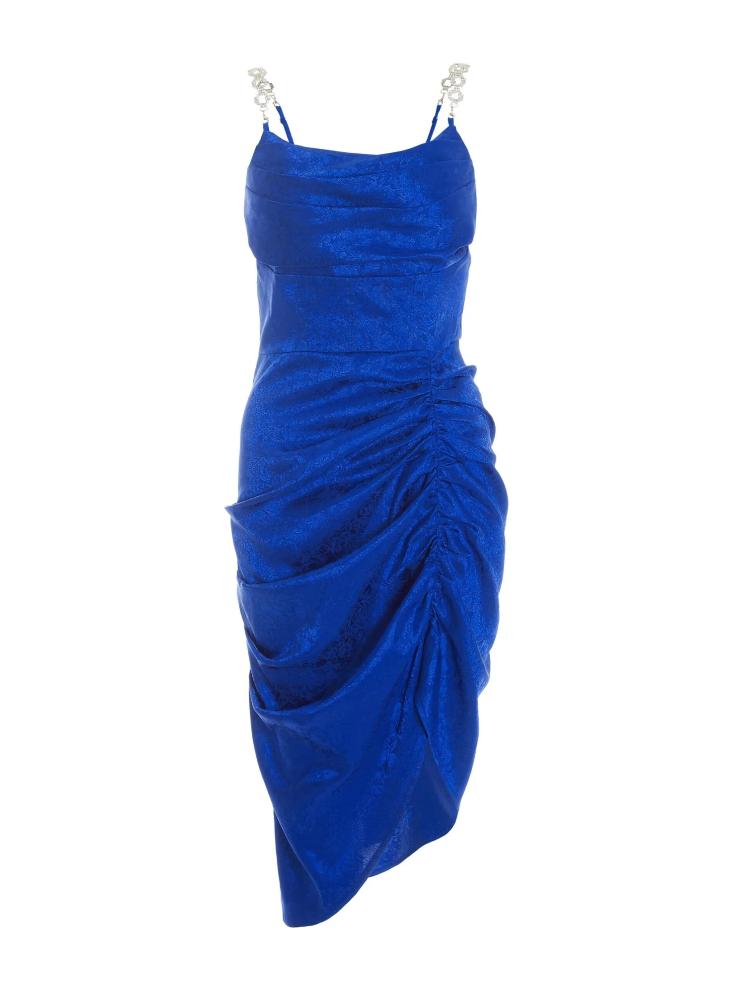 Petite Royal Blue Satin Jacquard Floral Ruched Dress 3 Petite Royal Blue Satin Jacquard Floral Ruched Dress