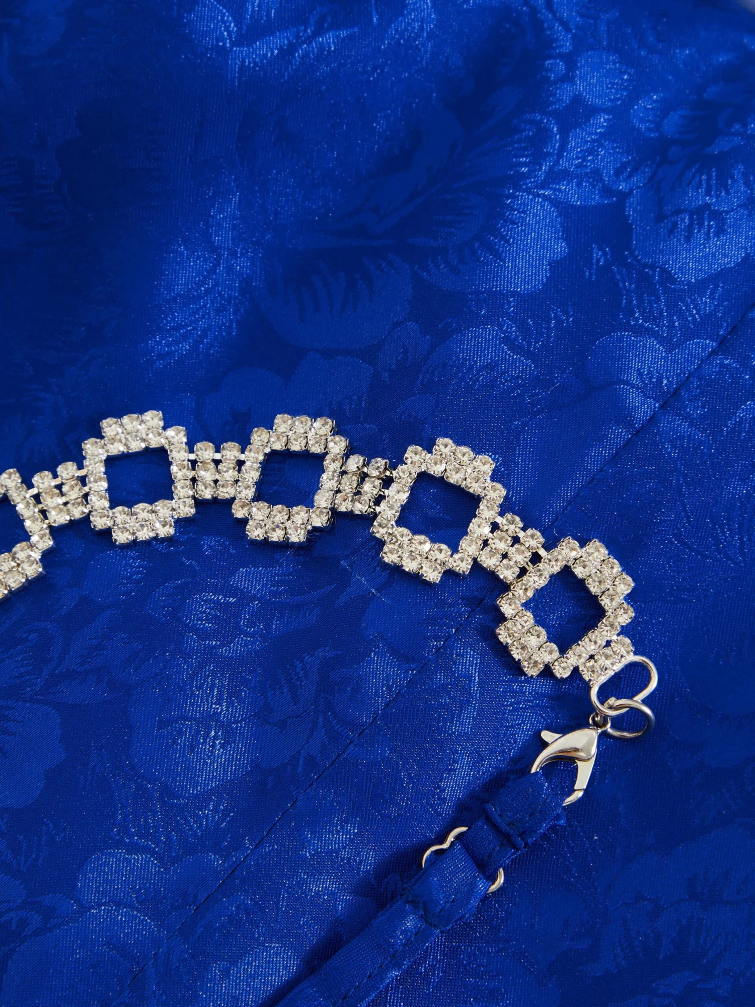 Petite Royal Blue Satin Jacquard Floral Ruched Dress 8 Petite Royal Blue Satin Jacquard Floral Ruched Dress - Image 6