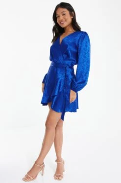 Petite Royal Blue Satin Jacquard Floral Mini Dress 11 Petite Royal Blue Satin Jacquard Floral Mini Dress -Deals Clothifyr Store 00100038115 XS