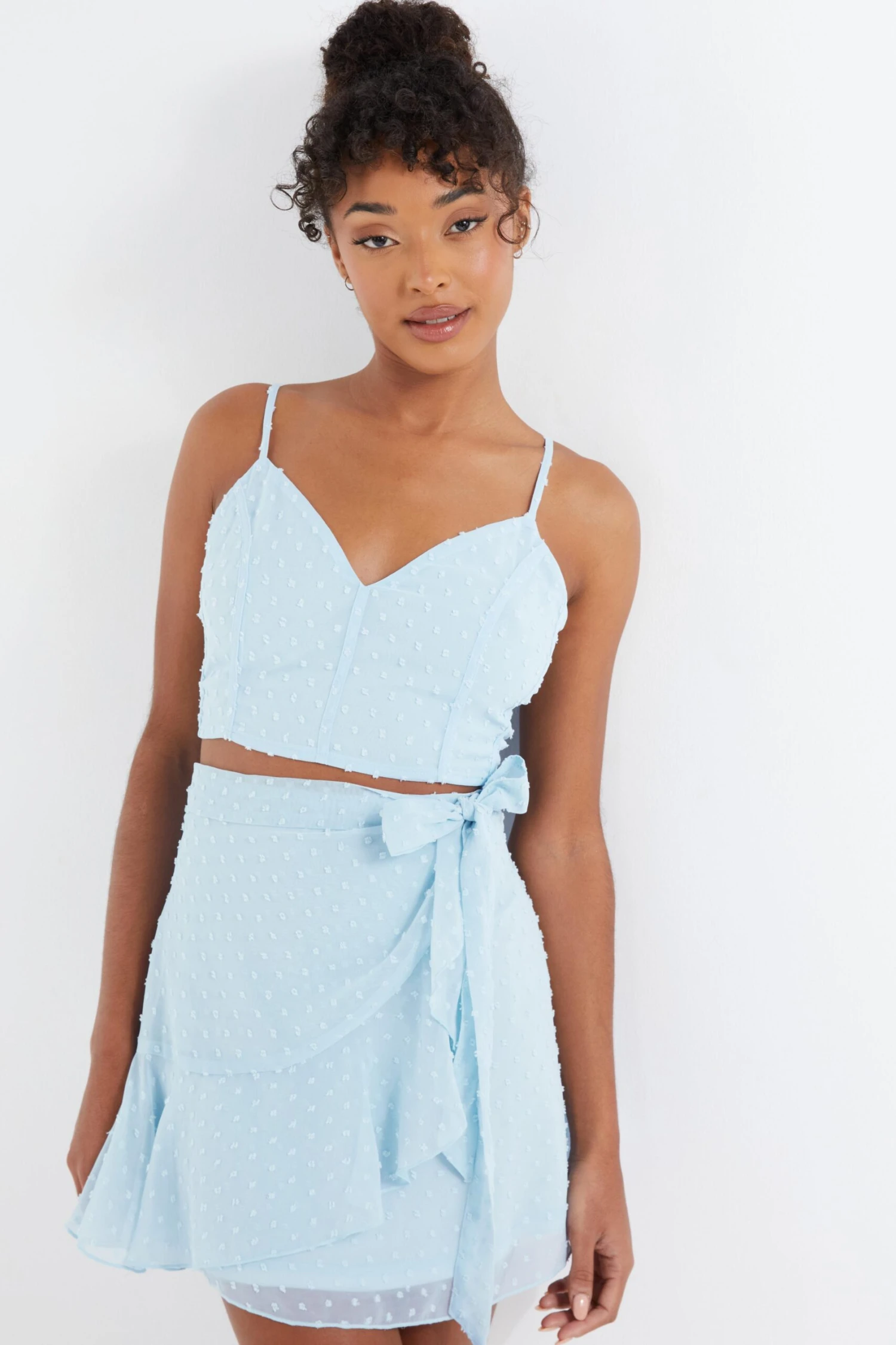 Blue Chiffon Dobby Tie Back Crop Top 4 Blue Chiffon Dobby Tie Back Crop Top - Image 2