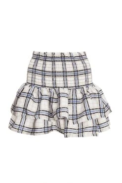White Check Print Ruched Frill Mini Skirt