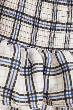 White Check Print Ruched Frill Mini Skirt -Deals Clothifyr Store 00100038133 ZS