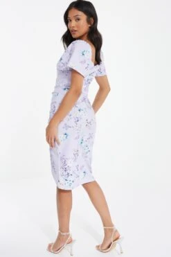 Petite Lilac Floral Ruched Mini Dress 10 Petite Lilac Floral Ruched Mini Dress -Deals Clothifyr Store 00100038186 XB