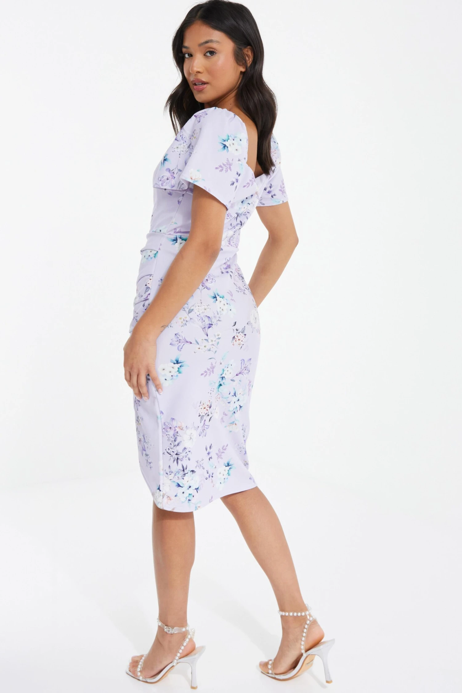Petite Lilac Floral Ruched Mini Dress 5 Petite Lilac Floral Ruched Mini Dress - Image 3