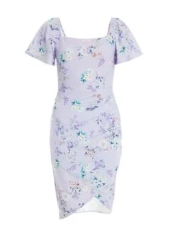 Petite Lilac Floral Ruched Mini Dress