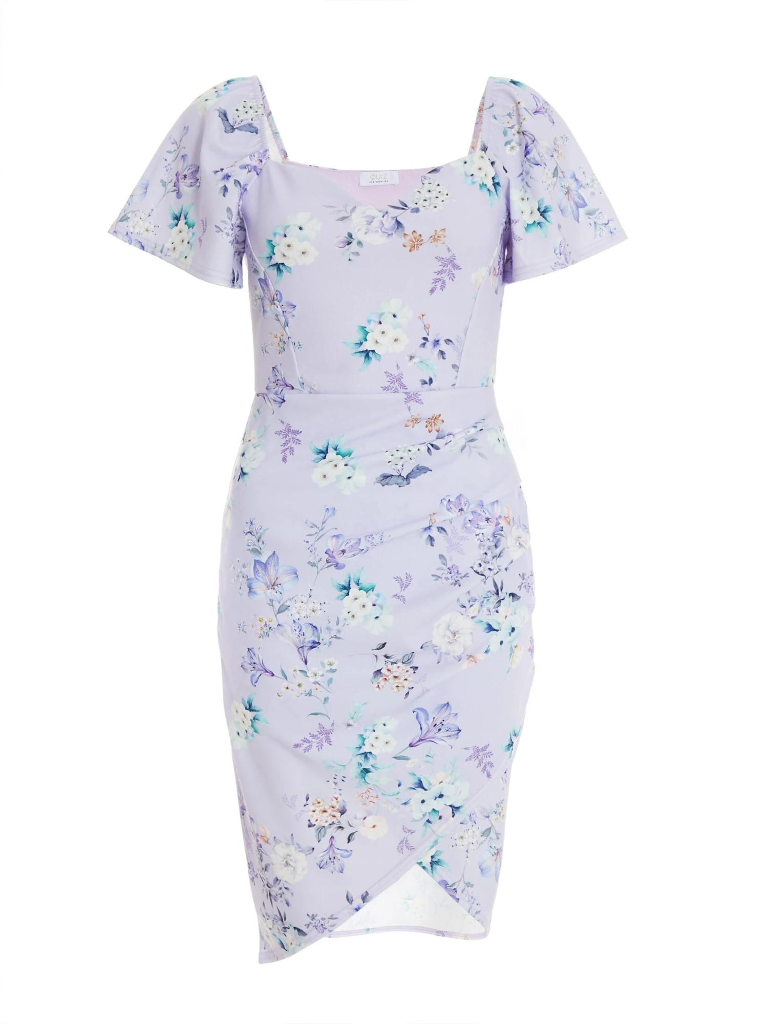 Petite Lilac Floral Ruched Mini Dress 3 Petite Lilac Floral Ruched Mini Dress