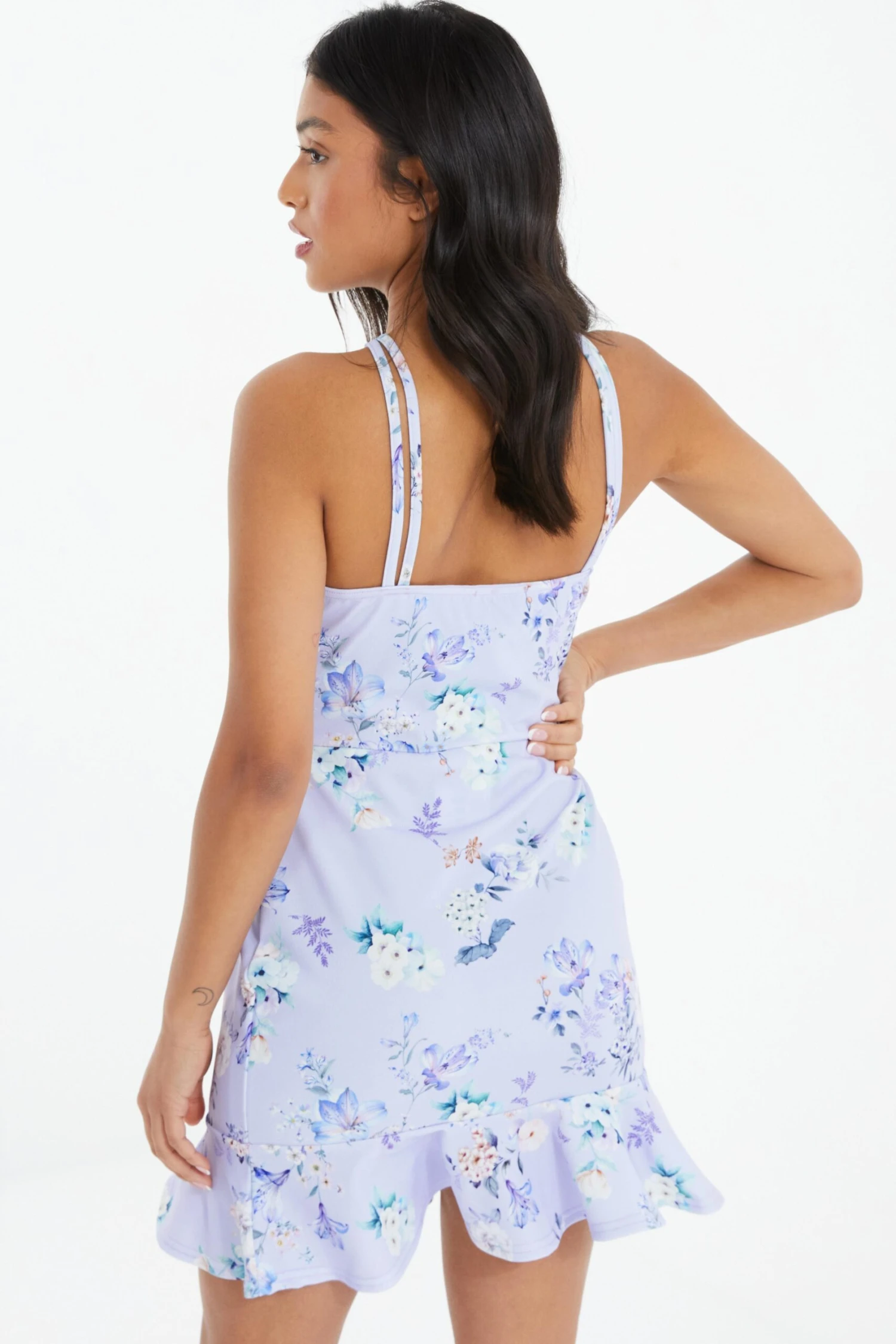 Petite Lilac Floral Halter Neck Bodycon Mini Dress 5 Petite Lilac Floral Halter Neck Bodycon Mini Dress - Image 3