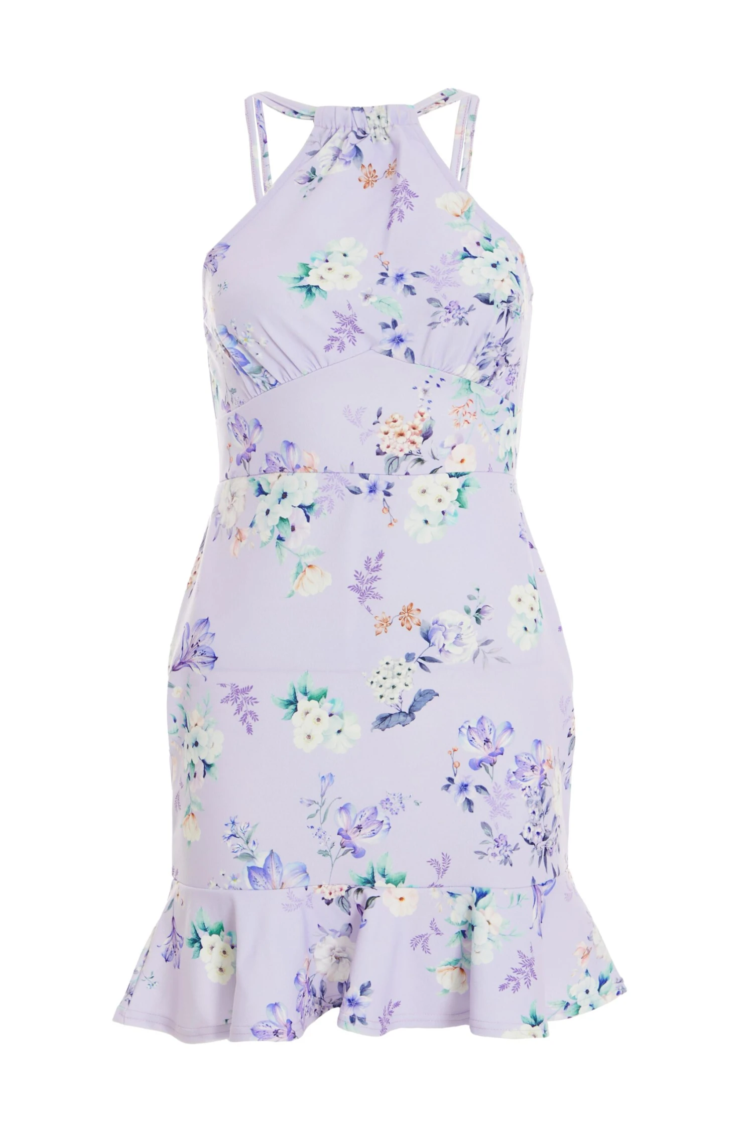 Petite Lilac Floral Halter Neck Bodycon Mini Dress 3 Petite Lilac Floral Halter Neck Bodycon Mini Dress