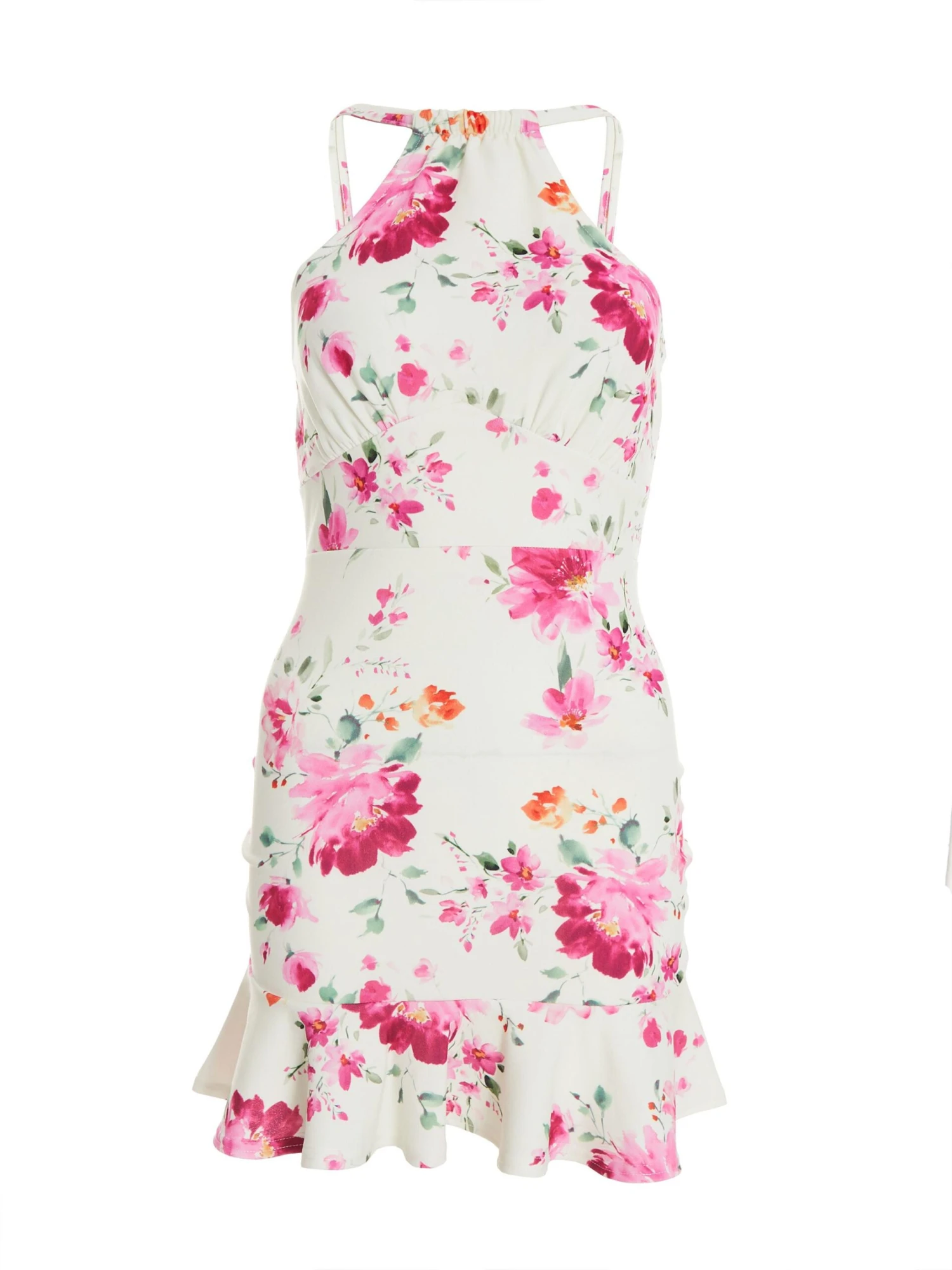Petite Pink Floral Halter Neck Bodycon Mini Dress 3 Petite Pink Floral Halter Neck Bodycon Mini Dress