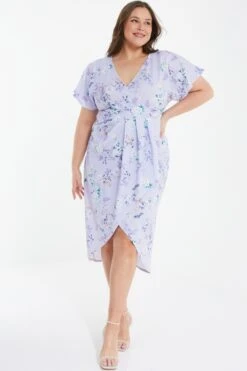 Curve Lilac Floral Wrap Midi Dress 9 Curve Lilac Floral Wrap Midi Dress -Deals Clothifyr Store 00100038191 XM