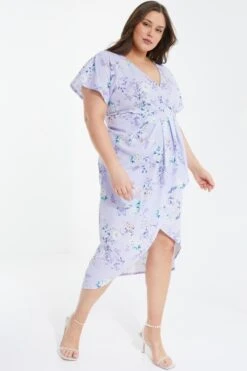 Curve Lilac Floral Wrap Midi Dress 11 Curve Lilac Floral Wrap Midi Dress -Deals Clothifyr Store 00100038191 XS