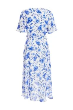 White Floral Wrap Dip Hem Midi Dress 12 White Floral Wrap Dip Hem Midi Dress -Deals Clothifyr Store 00100038245 ZB