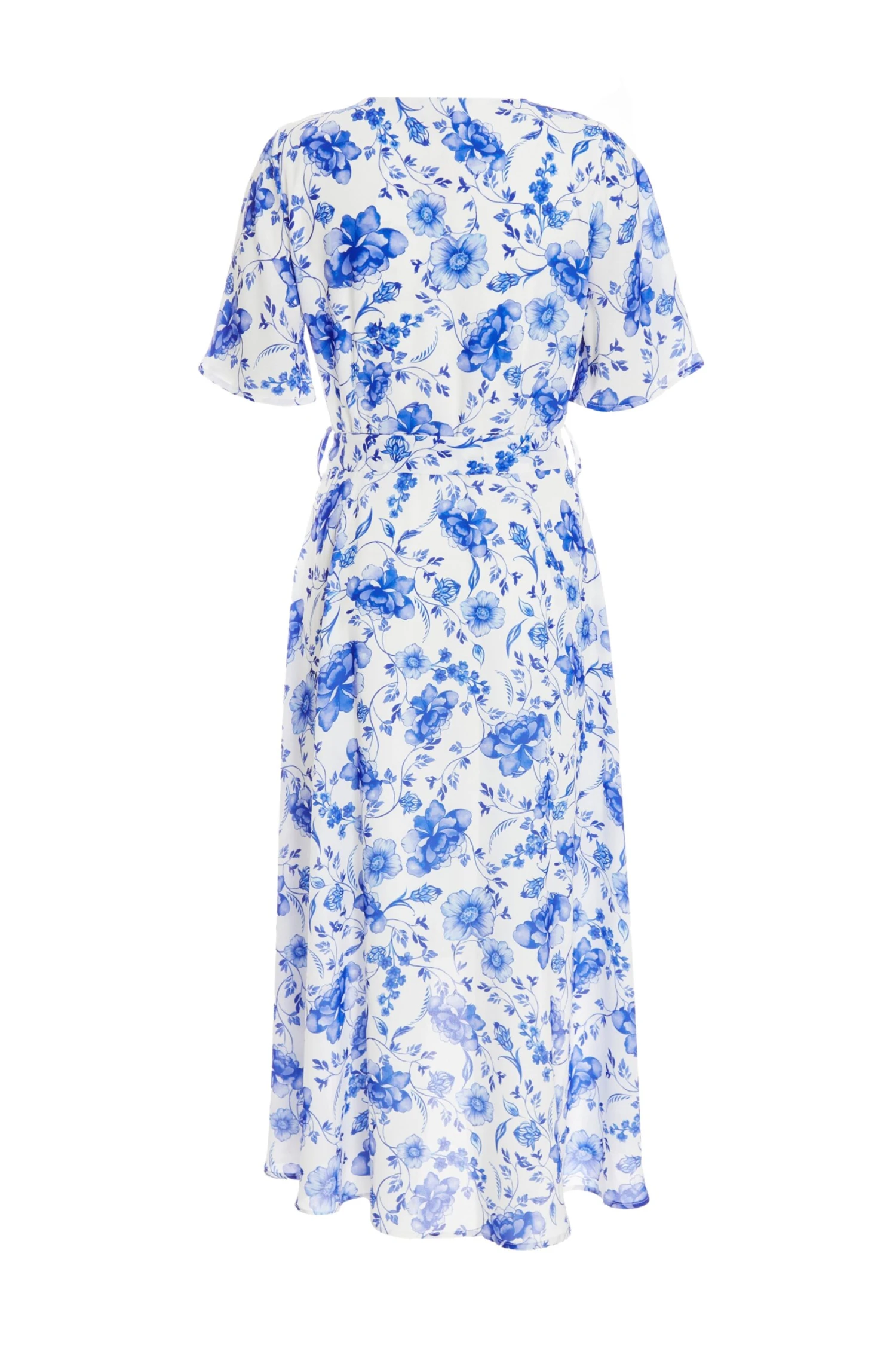 White Floral Wrap Dip Hem Midi Dress 7 White Floral Wrap Dip Hem Midi Dress - Image 5