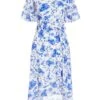White Floral Wrap Dip Hem Midi Dress -Deals Clothifyr Store 00100038245 ZM