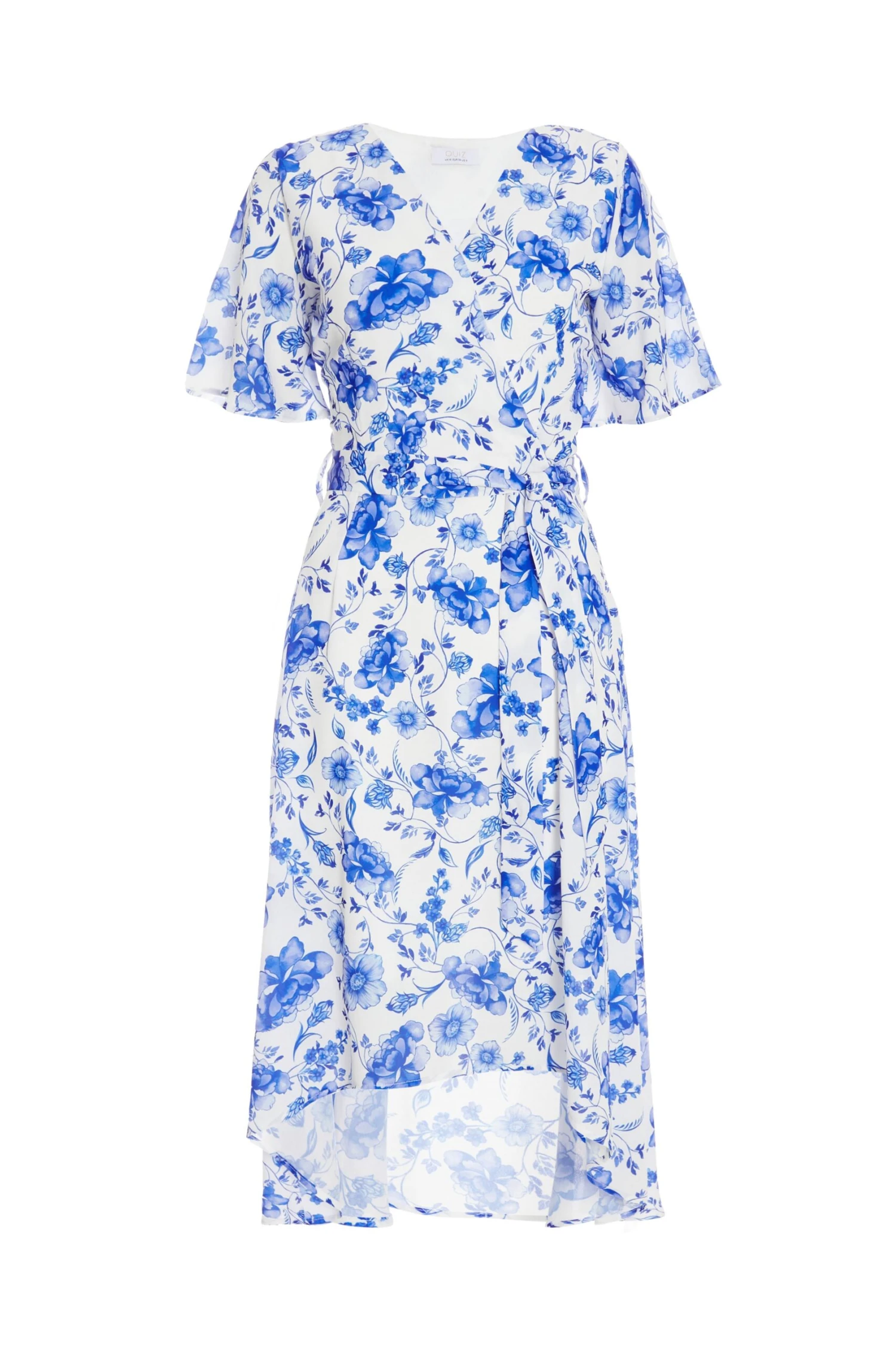 White Floral Wrap Dip Hem Midi Dress 3 White Floral Wrap Dip Hem Midi Dress