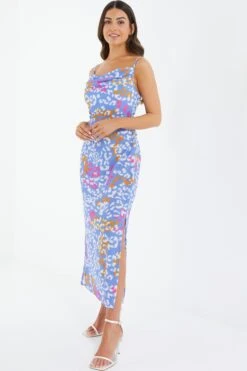 Petite Blue Animal Print Split Midaxi Dress -Deals Clothifyr Store 00100038275 XS