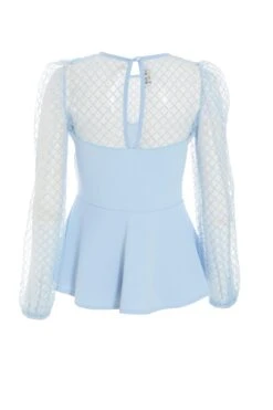 Light Blue Mesh Peplum Top -Deals Clothifyr Store 00100038321 ZB