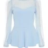 Light Blue Mesh Peplum Top