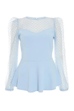 Light Blue Mesh Peplum Top