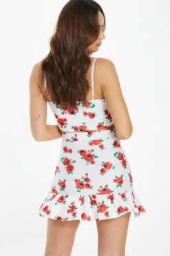 White Floral Ruched Mini Skirt 10 White Floral Ruched Mini Skirt -Deals Clothifyr Store 00100038372 XB