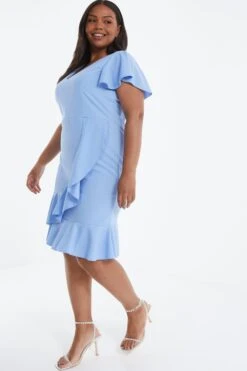 Curve Light Blue Frill Mini Dress -Deals Clothifyr Store 00100038384 XS