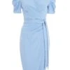 Petite Blue Wrap Midi Dress