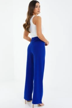 Petite Royal Blue Button Palazzo Trousers -Deals Clothifyr Store 00100038393 XB