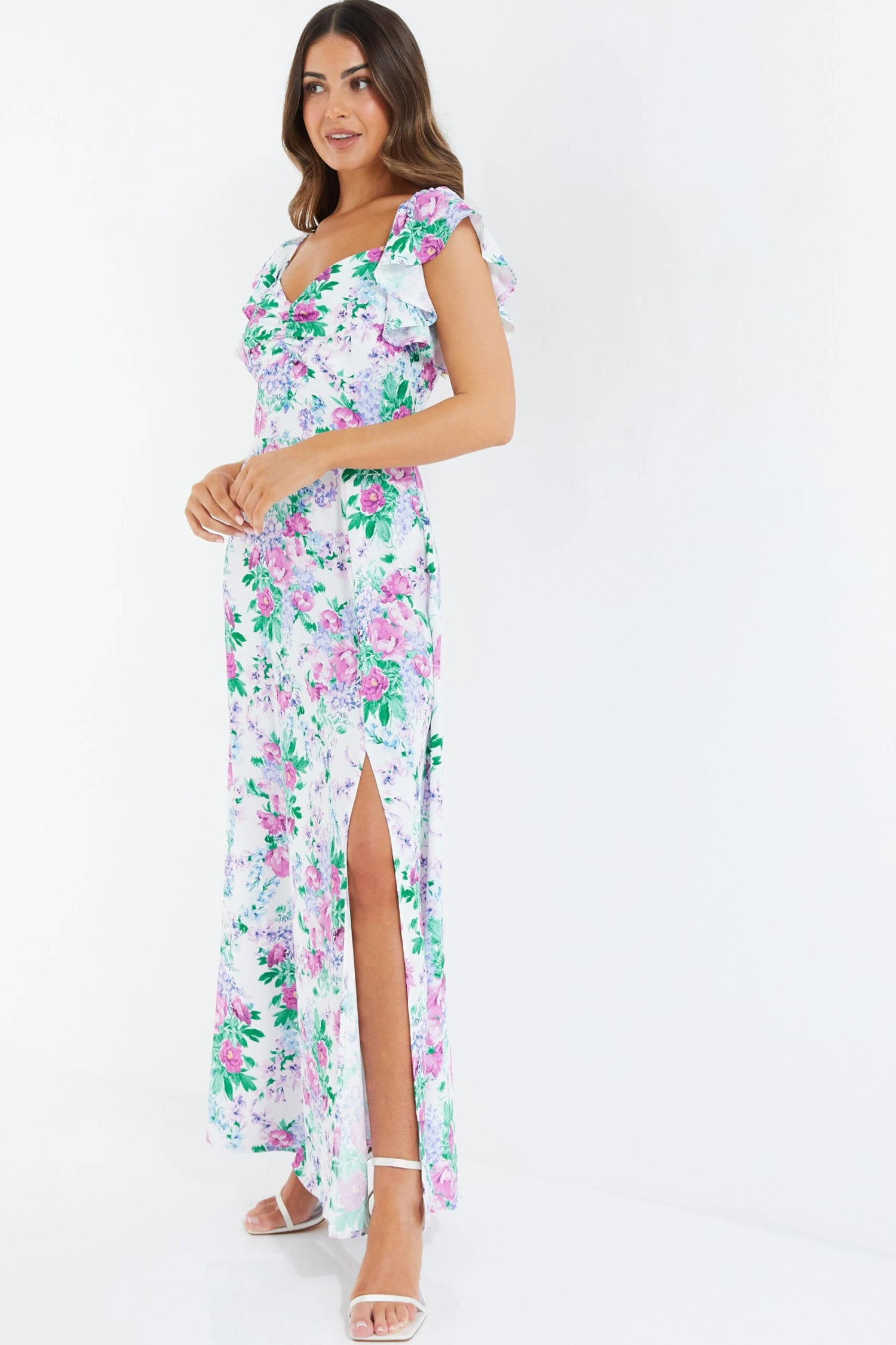 Petite White Floral Split Maxi Dress 6 Petite White Floral Split Maxi Dress - Image 4
