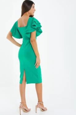 Petite Green Frill Midi Dress -Deals Clothifyr Store 00100038396 XB