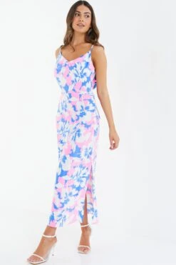 Petite Blue Floral Tie Back Midi Dress -Deals Clothifyr Store 00100038397 XS