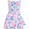 Petite Blue Satin Floral Print Playsuit -Deals Clothifyr Store 00100038398 ZM