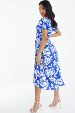 Petite Royal Blue Floral Dip Hem Midi Dress 10 Petite Royal Blue Floral Dip Hem Midi Dress -Deals Clothifyr Store 00100038399 XB