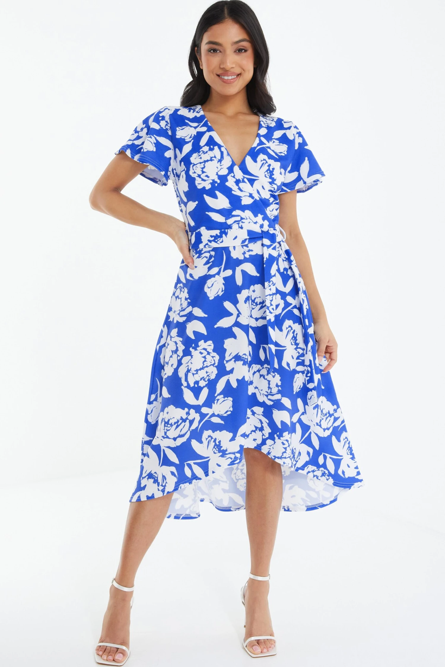 Petite Royal Blue Floral Dip Hem Midi Dress 4 Petite Royal Blue Floral Dip Hem Midi Dress - Image 2