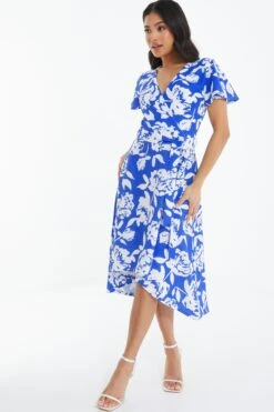 Petite Royal Blue Floral Dip Hem Midi Dress 11 Petite Royal Blue Floral Dip Hem Midi Dress -Deals Clothifyr Store 00100038399 XS