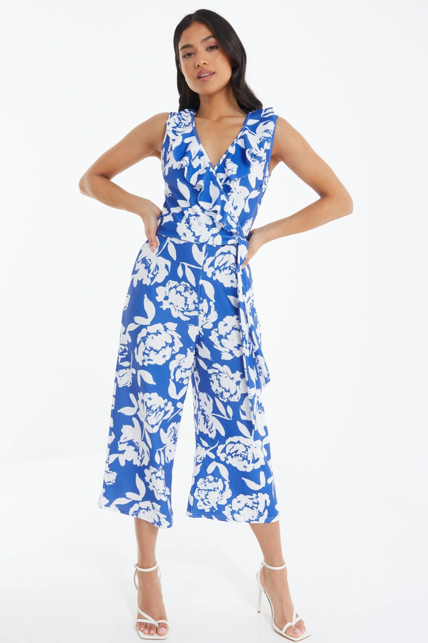 Petite Royal Blue Floral Culotte Jumpsuit 4 Petite Royal Blue Floral Culotte Jumpsuit - Image 2