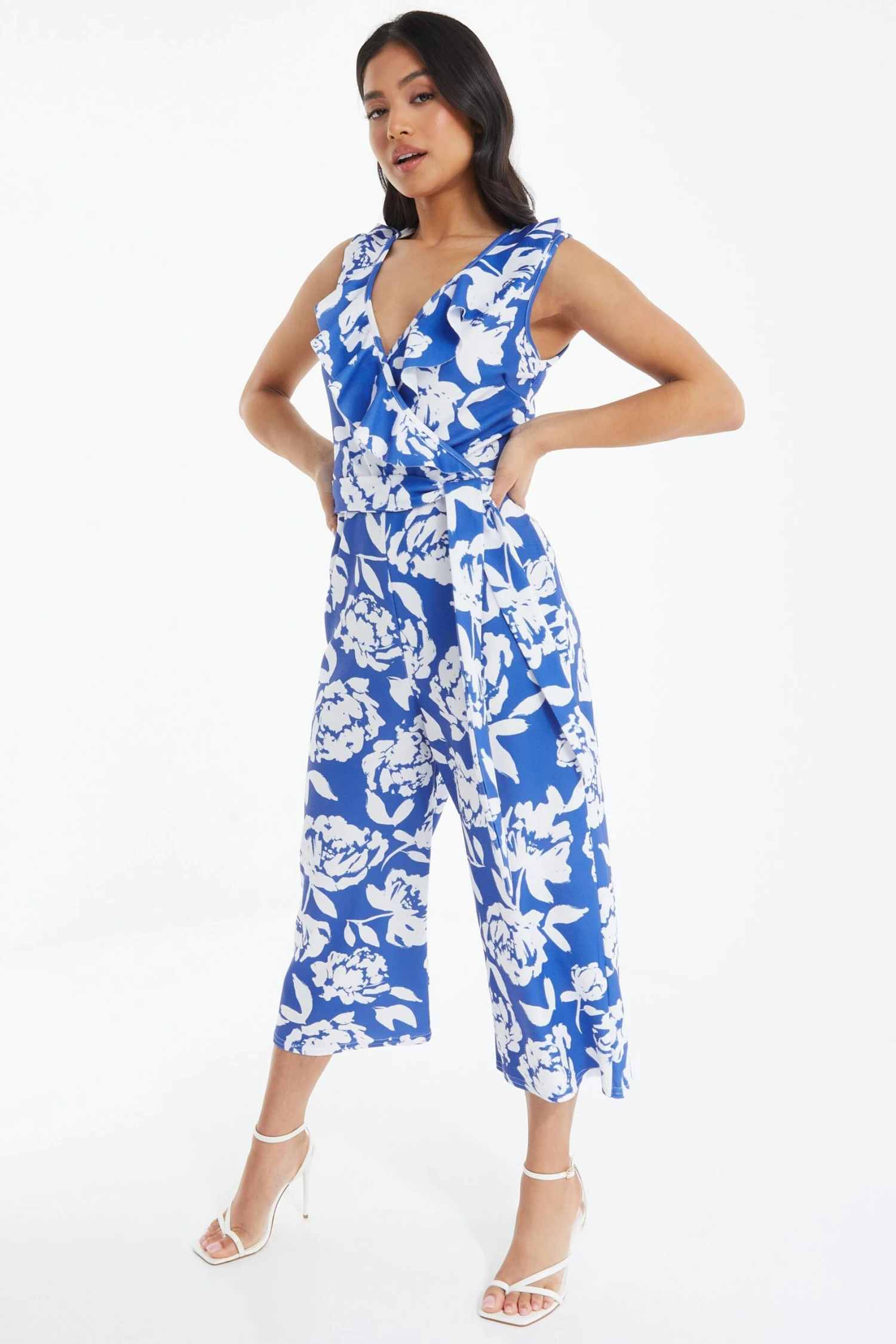 Petite Royal Blue Floral Culotte Jumpsuit 6 Petite Royal Blue Floral Culotte Jumpsuit - Image 4
