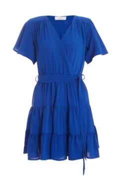 Petite Royal Blue Wrap Skater Dress